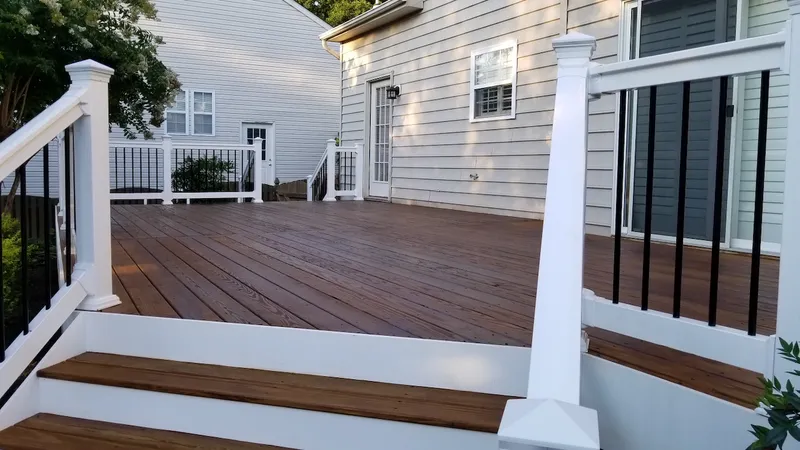 Beautiful wooden deck stairs in Annapolis backyard