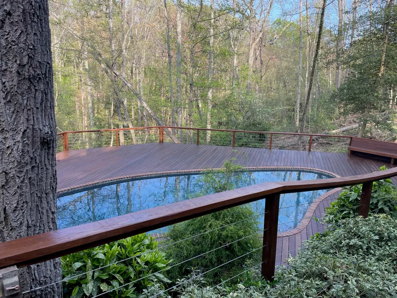 Beautiful wooden deck overlooking a backyard in Annapolis